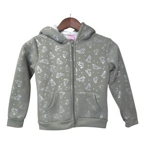 Real Love Girls Sage Green Sherpa Lined Unicorn Foil Zip Up Hoodie Size 6X NWT